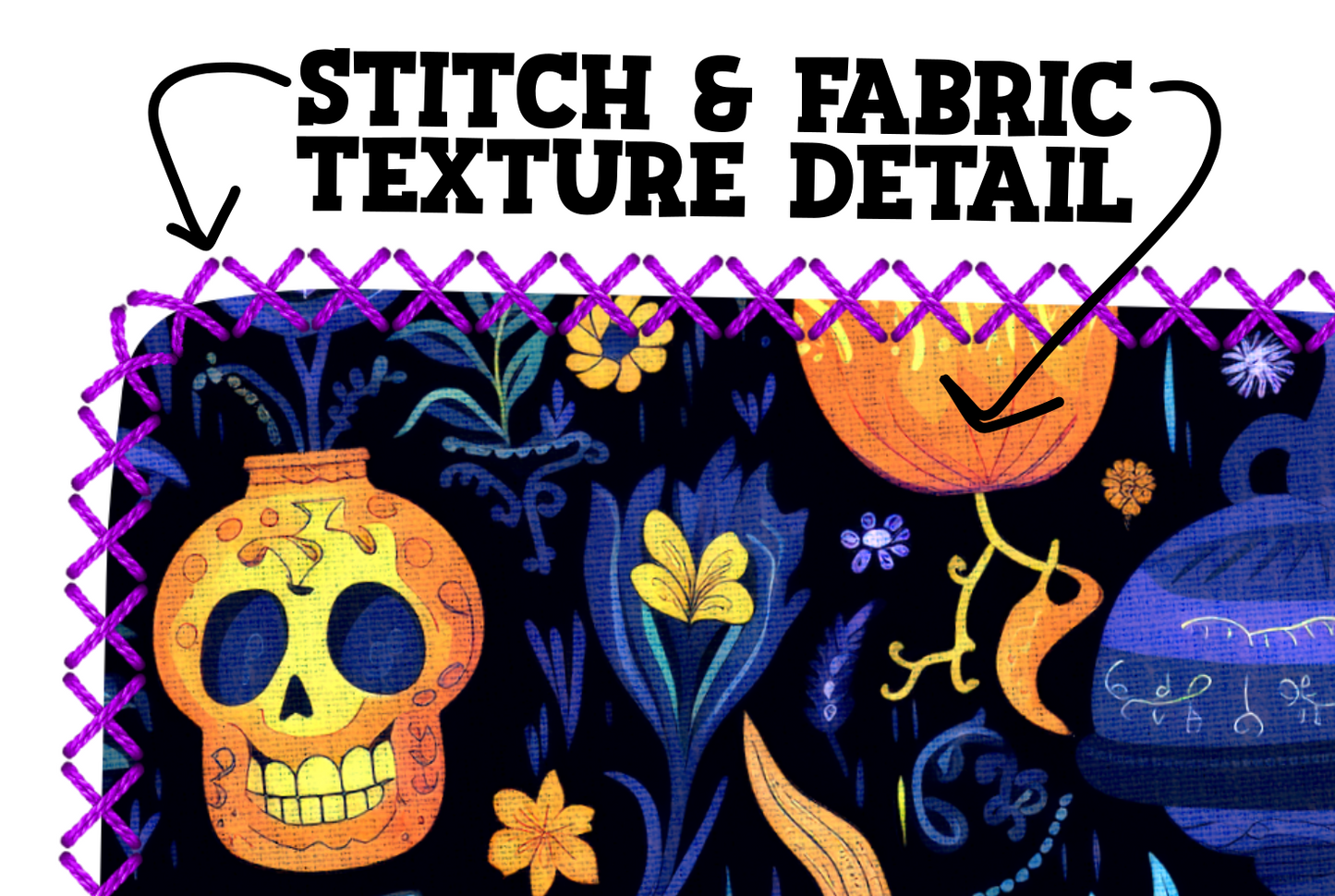 Halloween Skull Fabric Faux Embroidery Alpha & Number PNG Set
