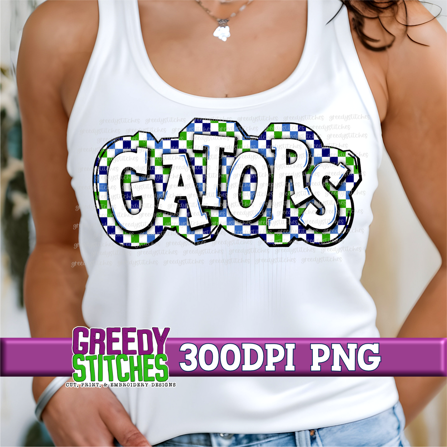 Checker Gators Plate PNG - Navy Green