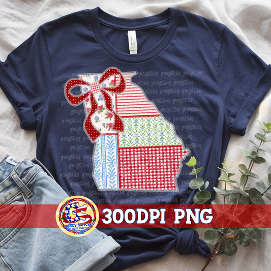 July 4th Georgia Faux Quilted & Lace PNG