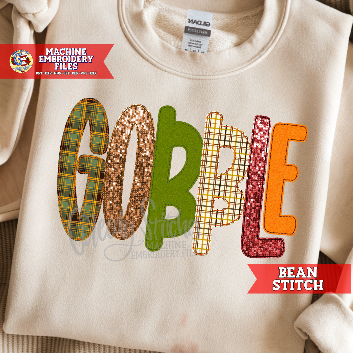 Gobble Bean Stitch Applique Machine Embroidery Design - Thanksgiving