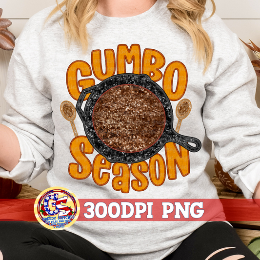 Faux Sequin Embroidery Gumbo Season PNG for Sublimation