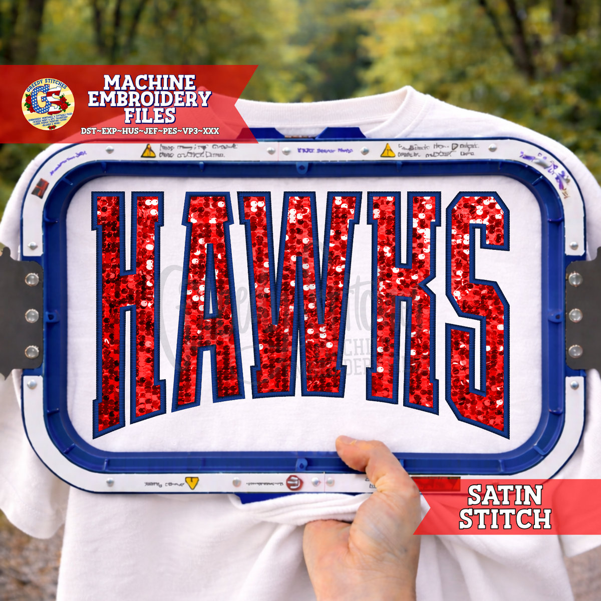 Hawks Varsity Bottom Arch Satin Stitch Applique PES DST HUS JEF EXP VP3 XXX