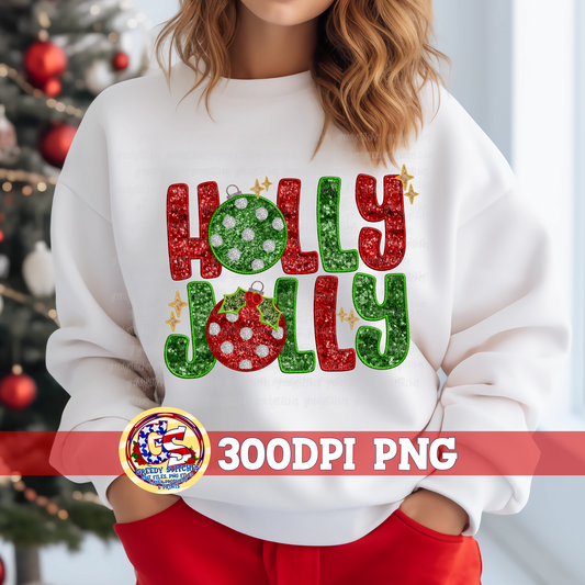 Holly Jolly Faux Sequin Embroidery Applique PNG