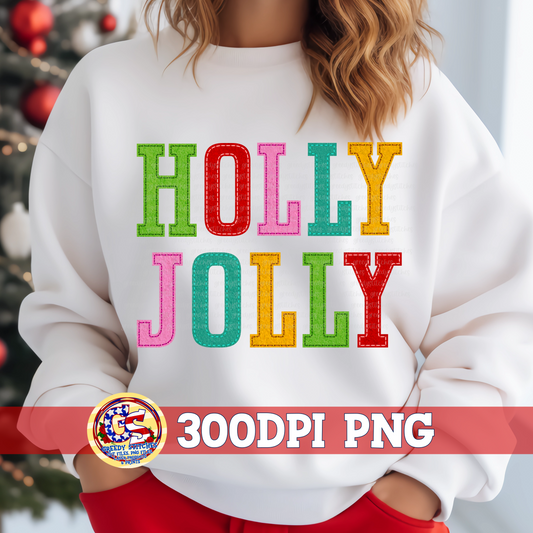 Holly Jolly Faux Embroidery Felt Letters PNG
