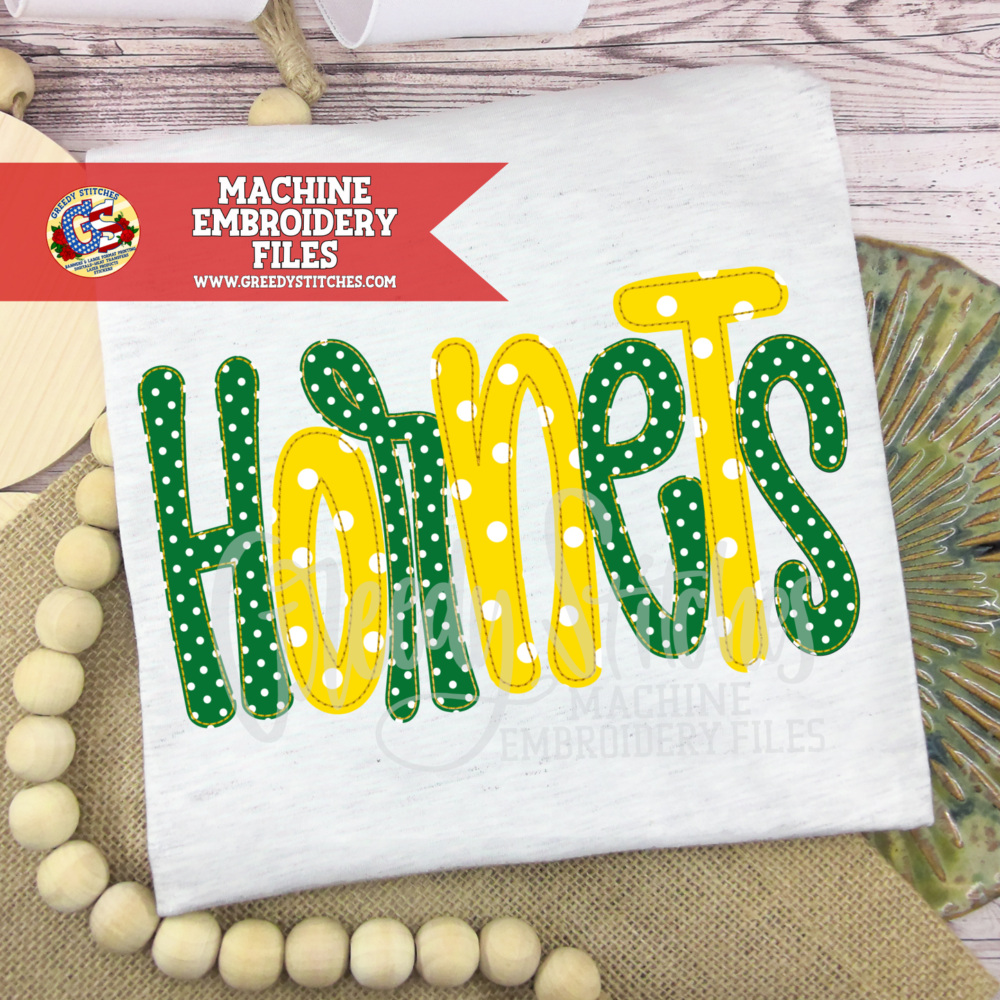 Hornets Bean Stitch Applique Machine Embroidery Design