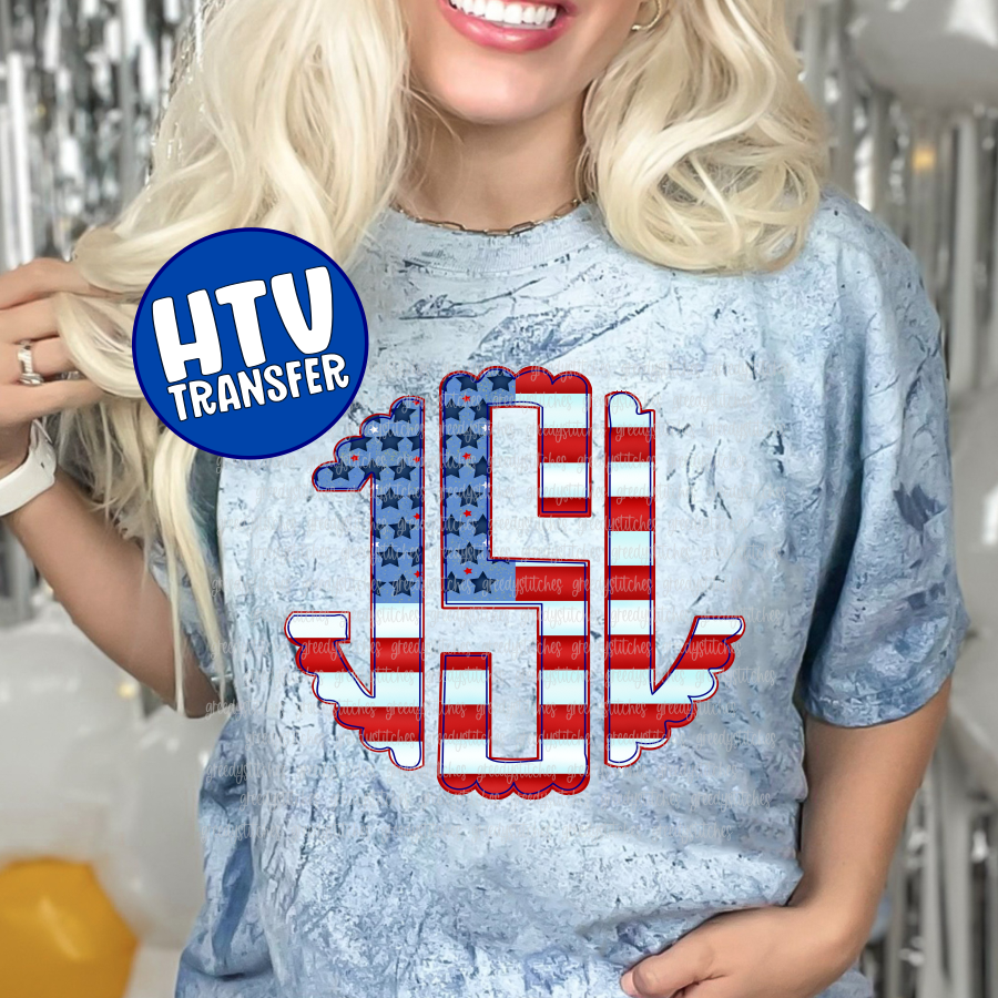 Scalloped Patriotic American Flag Monogram HTV Transfer