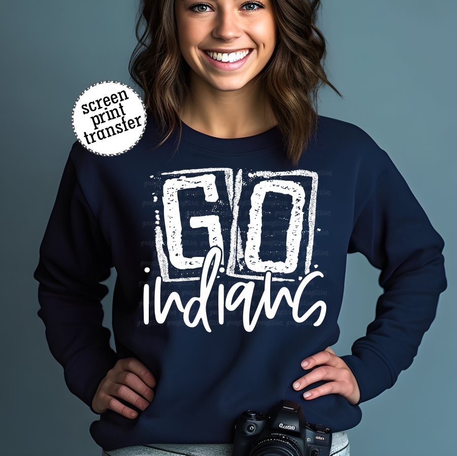 Go Indians Screen Print Transfer--white ink