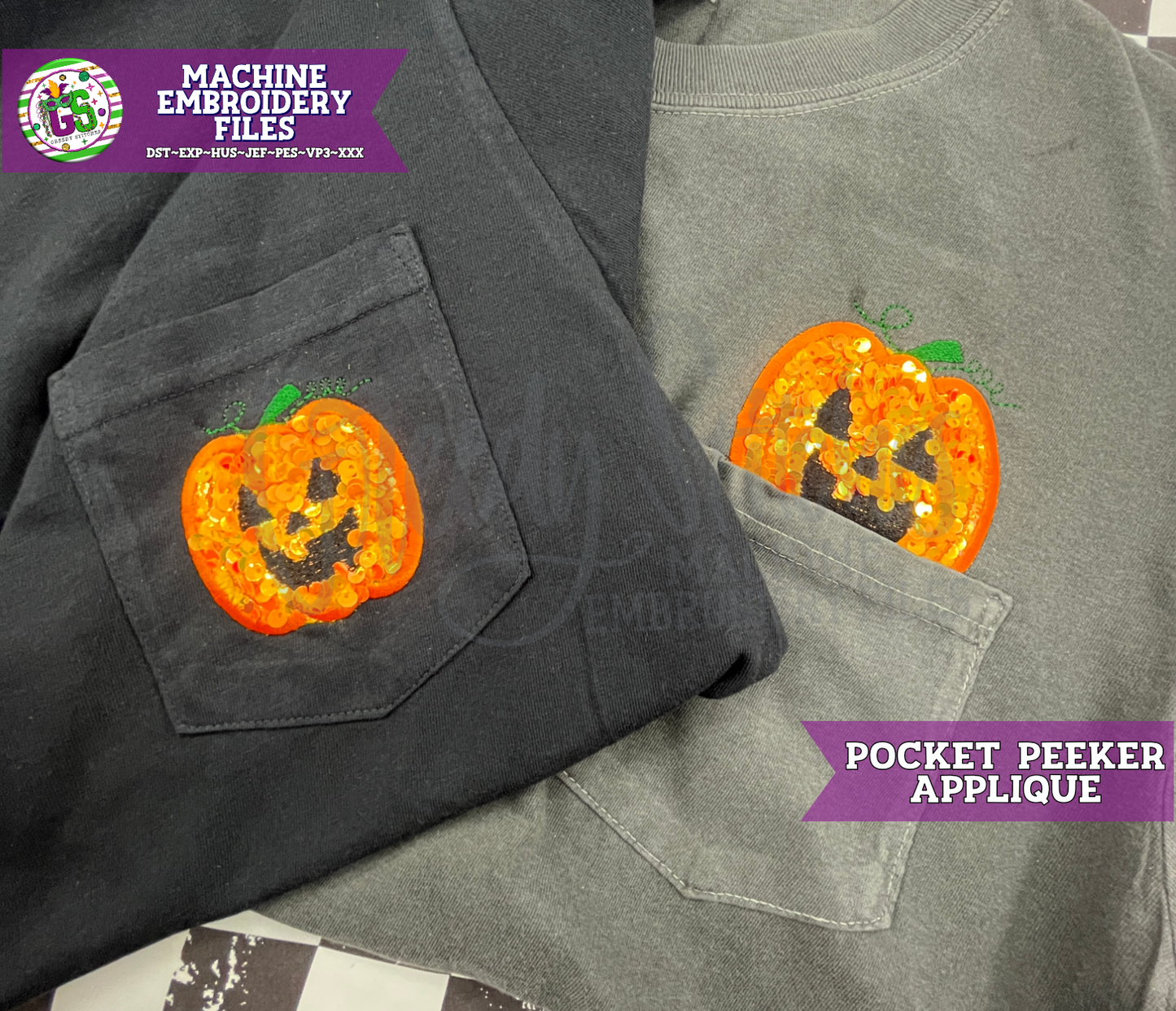 Jack O Lantern Applique Pocket Peeker Machine Embroidery Design