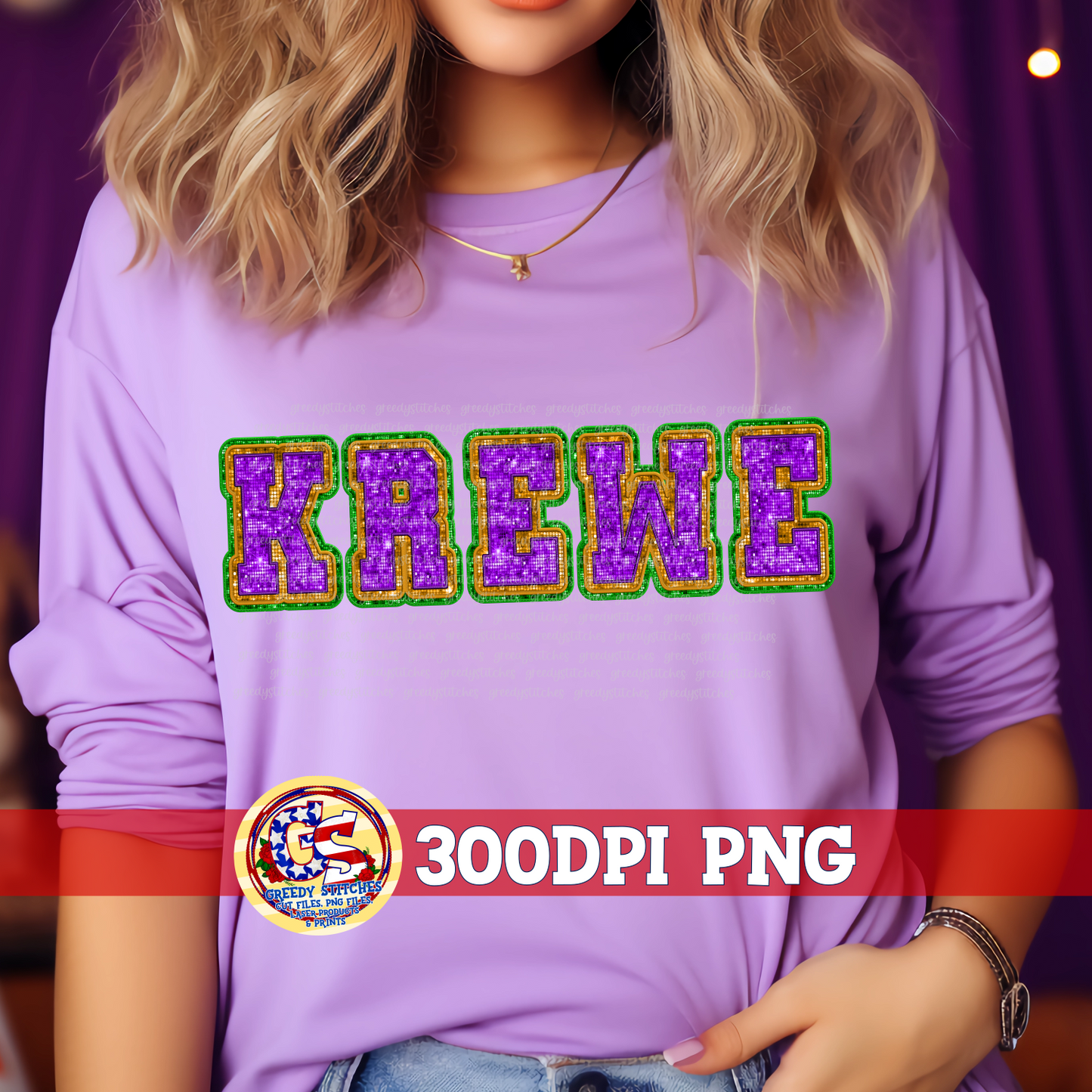 Krewe Faux Embroidery Sequins PNG for Sublimation