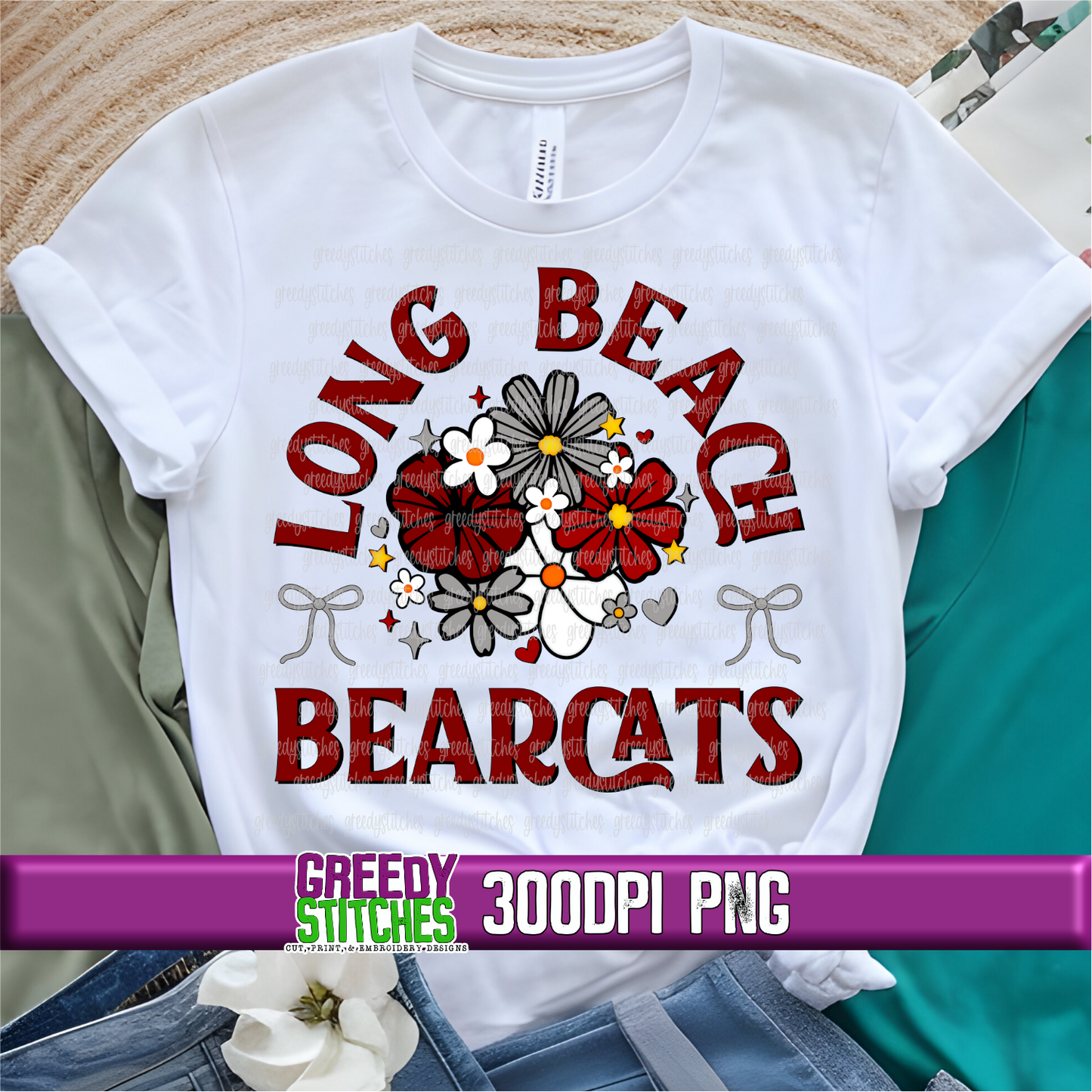 Floral Long Beach Bearcats PNG Sset