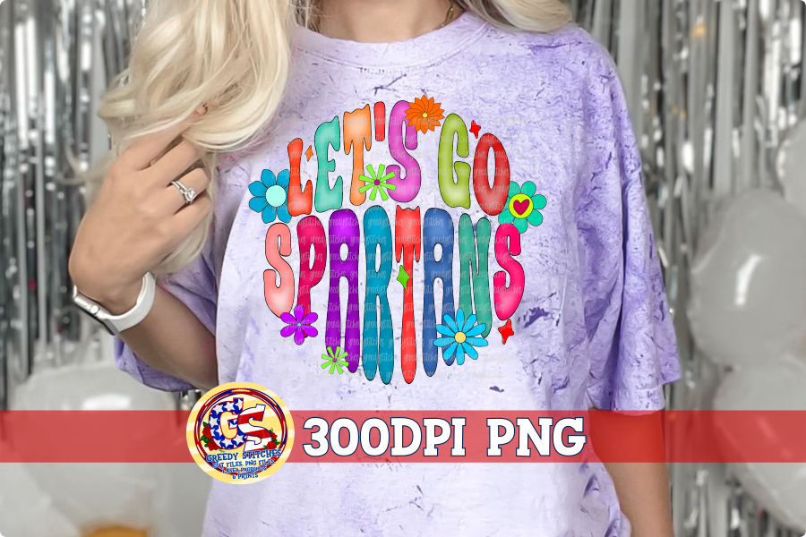 Let's Go Spartans Groovy Retro Flowers PNG for Sublimation