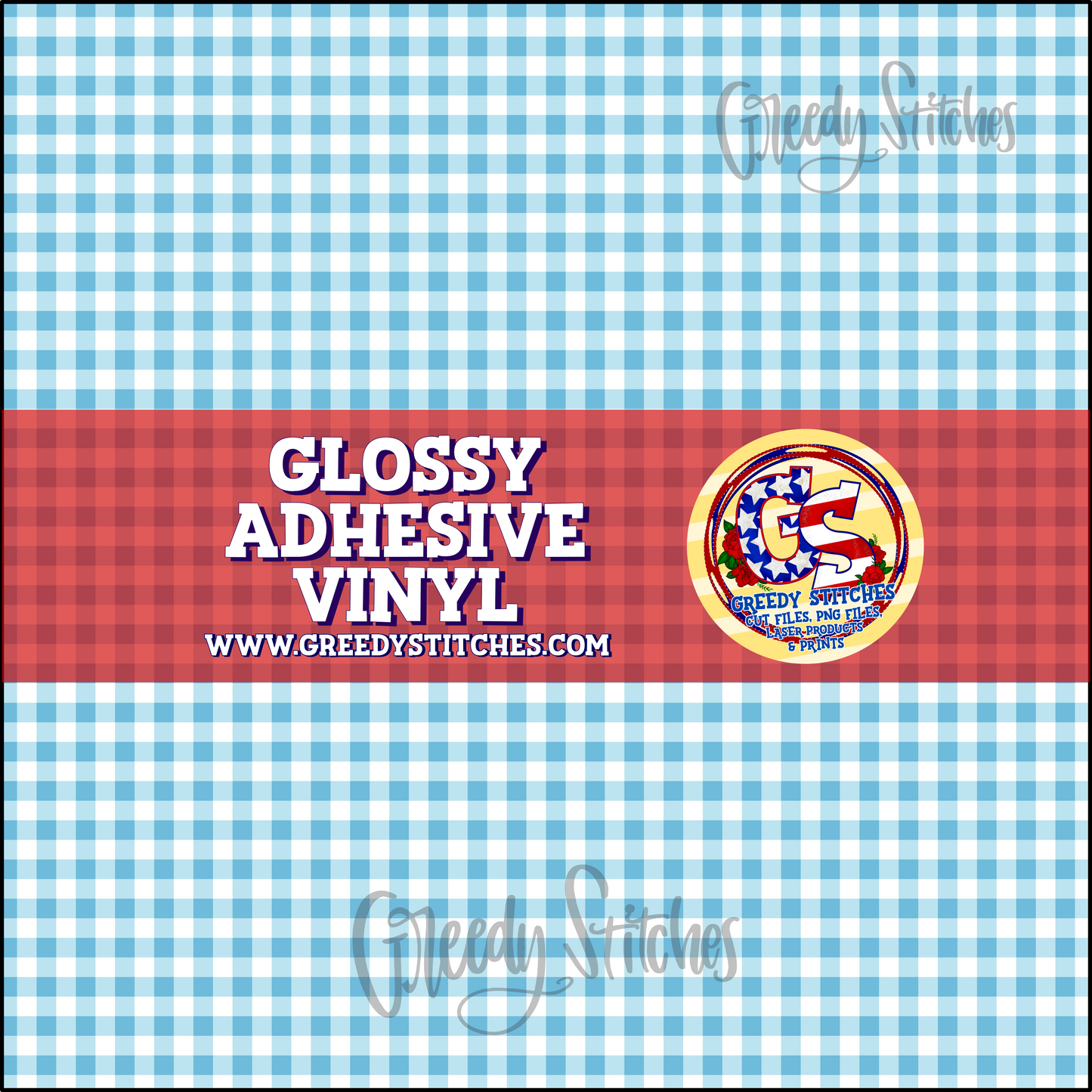 Light Blue Gingham Glossy Adhesive Vinyl