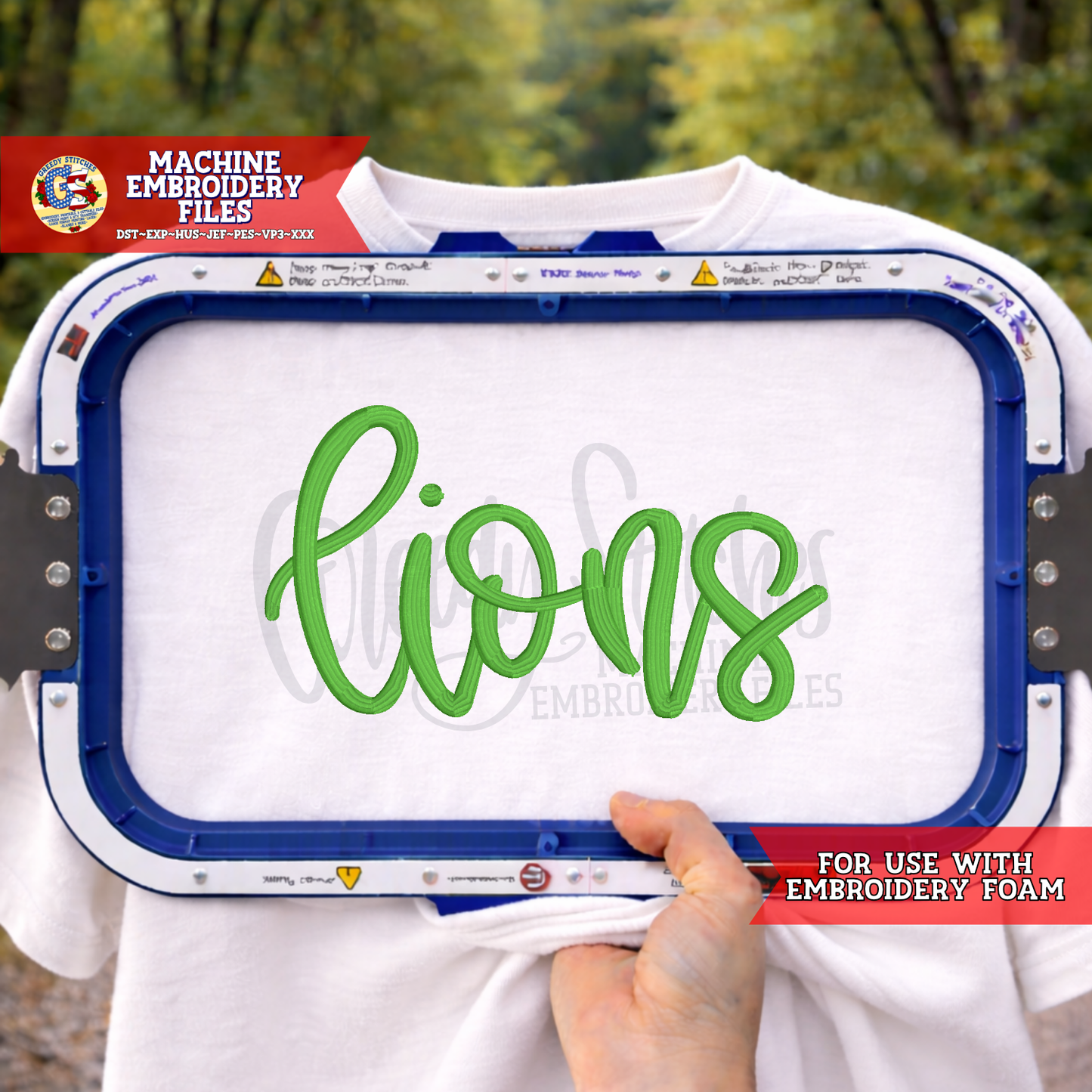 Lions Script PUFF FOAM Machine Embroidery Design