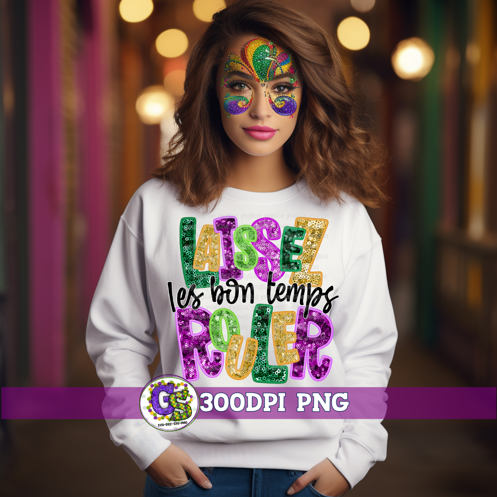 Laissez Les Bon Temps Rouler Faux Embroidery Sequins PNG