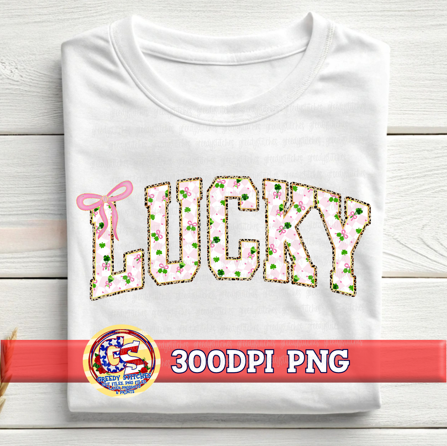Varsity Lucky Pink Bows Clover Leopard St. Patrick's Day PNG