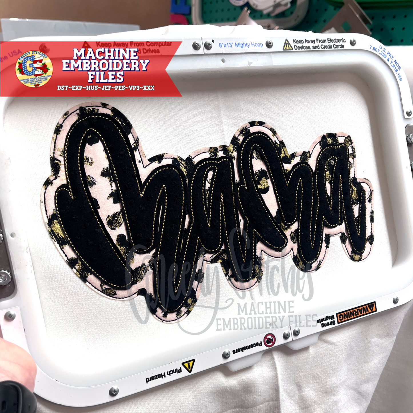 Mama Bean Stitch Double Applique Machine Embroidery Design