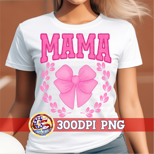 Mama Pink Coquette Bow Faux Embroidery PNG