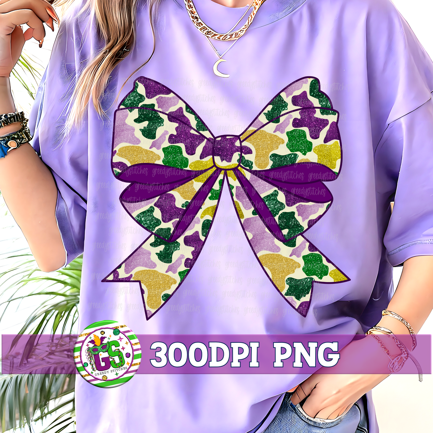Glitter Duck Marsh Camo Mardi Gras Bow