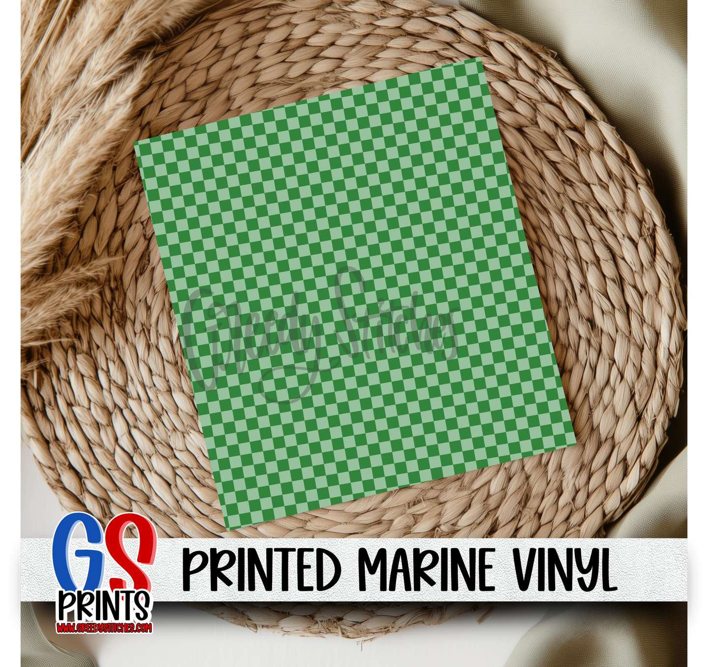 Green Checker Marine Vinyl