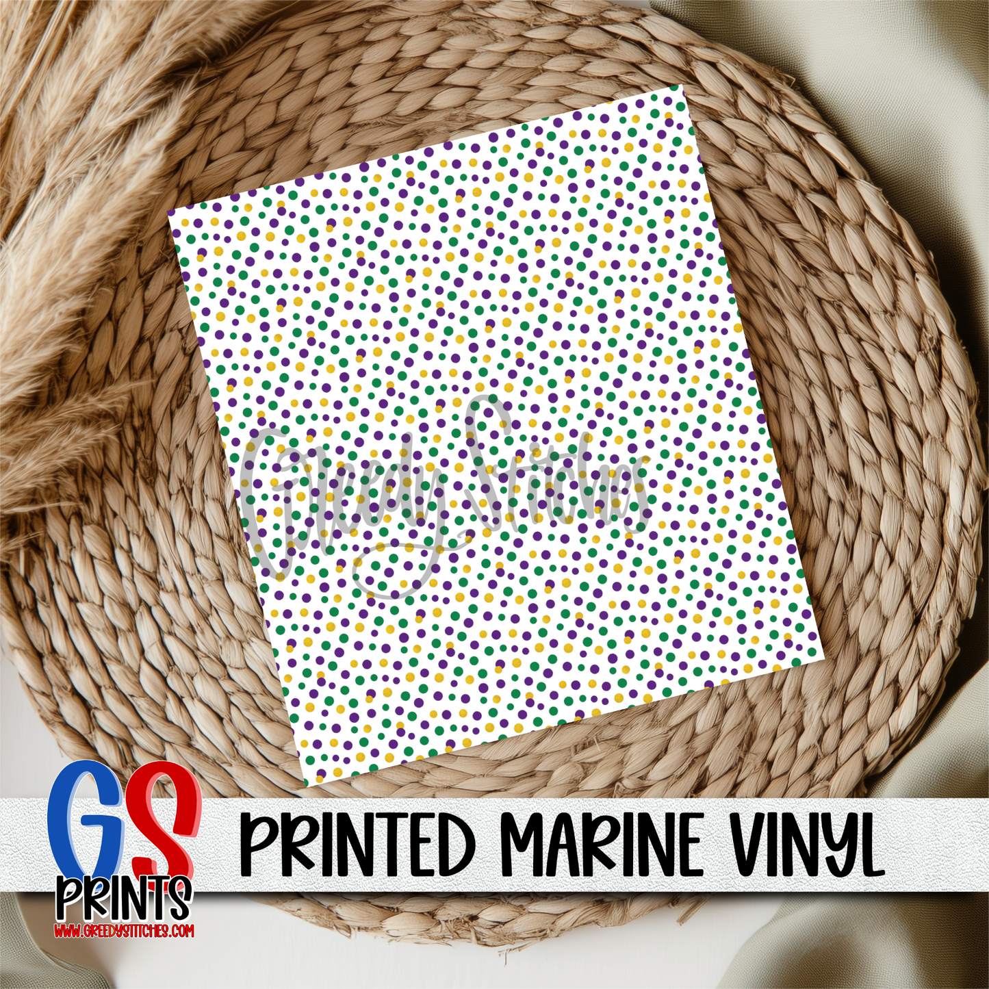 Mardi Gras Random Dots Marine Vinyl