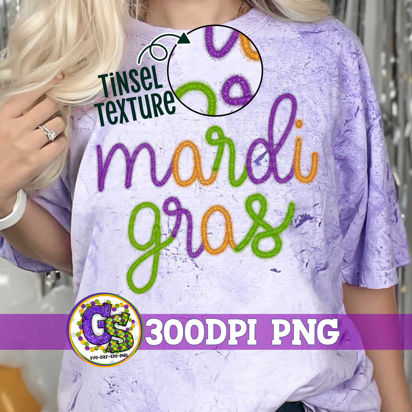 Mardi Gras Faux Tinsel PNG for Sublimation