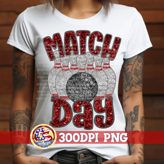 Bowling Match Day Maroon Faux Embroidery Sequins PNG for Sublimation