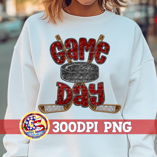 Hockey Game Day Maroon Faux Embroidery Sequins PNG