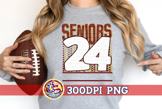 Seniors 24 Maroon Gold PNG for Sublimation