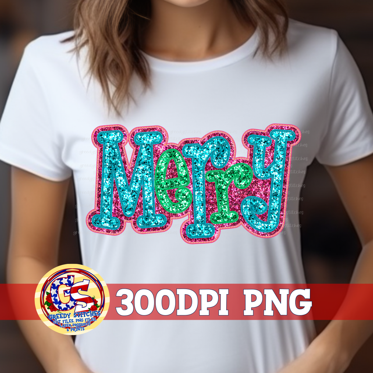 Merry Faux Sequin Embroidery Applique PNG