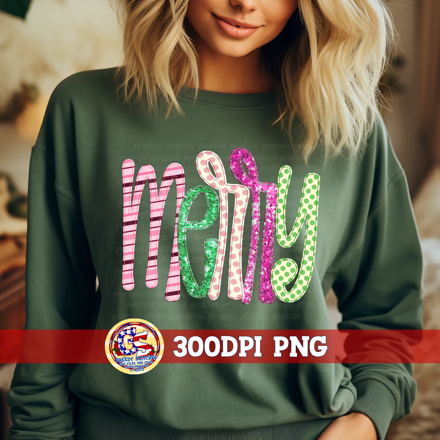 Merry Faux Embroidery Sequins Applique PNG