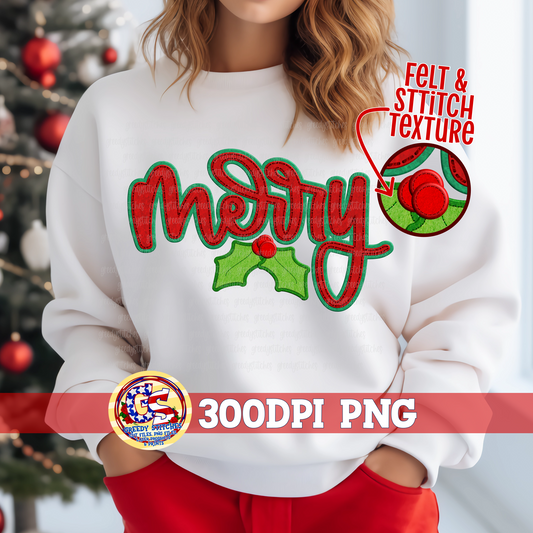 Merry Faux Embroidery Felt Letters PNG