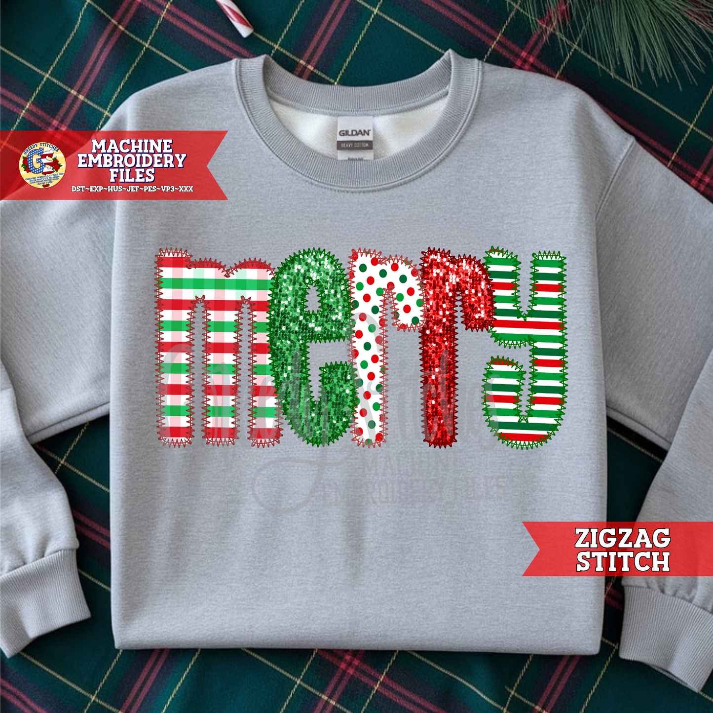 Merry Zigzag Stitch Applique Machine Embroidery Design