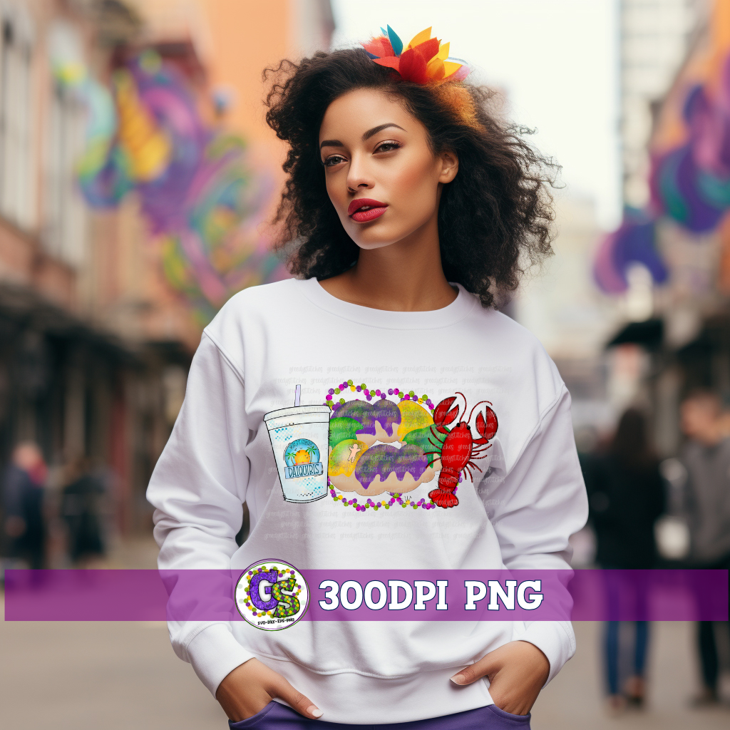 Mardi Gras Daiquiri King Cake Crawfish PnG