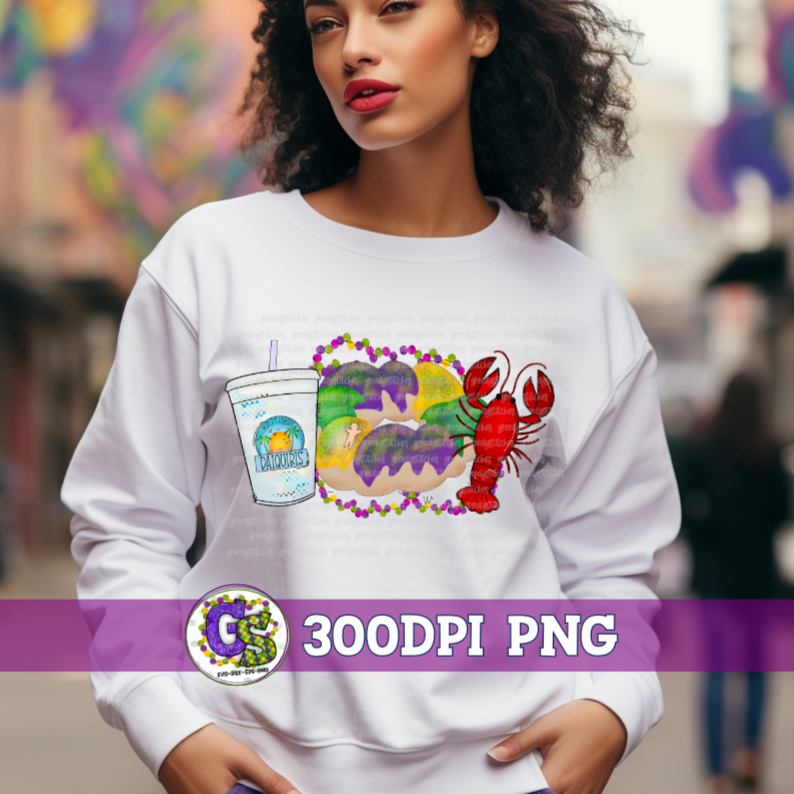 Mardi Gras Daiquiri King Cake Crawfish PnG
