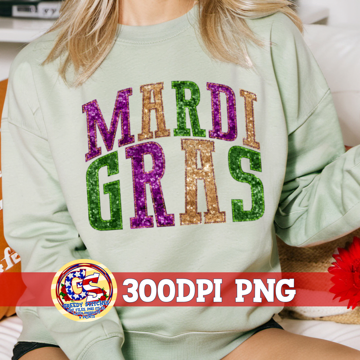 Mardi Gras Faux Embroidery Sequins PNG for Sublimation
