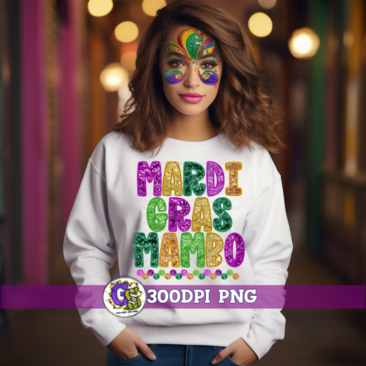 Mardi Gras Mambo Faux Embroidery Sequins PNG for Sublimation