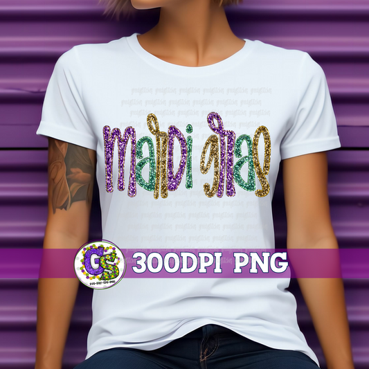 Mardi Gras Faux Embroidery Sequins PNG for Sublimation