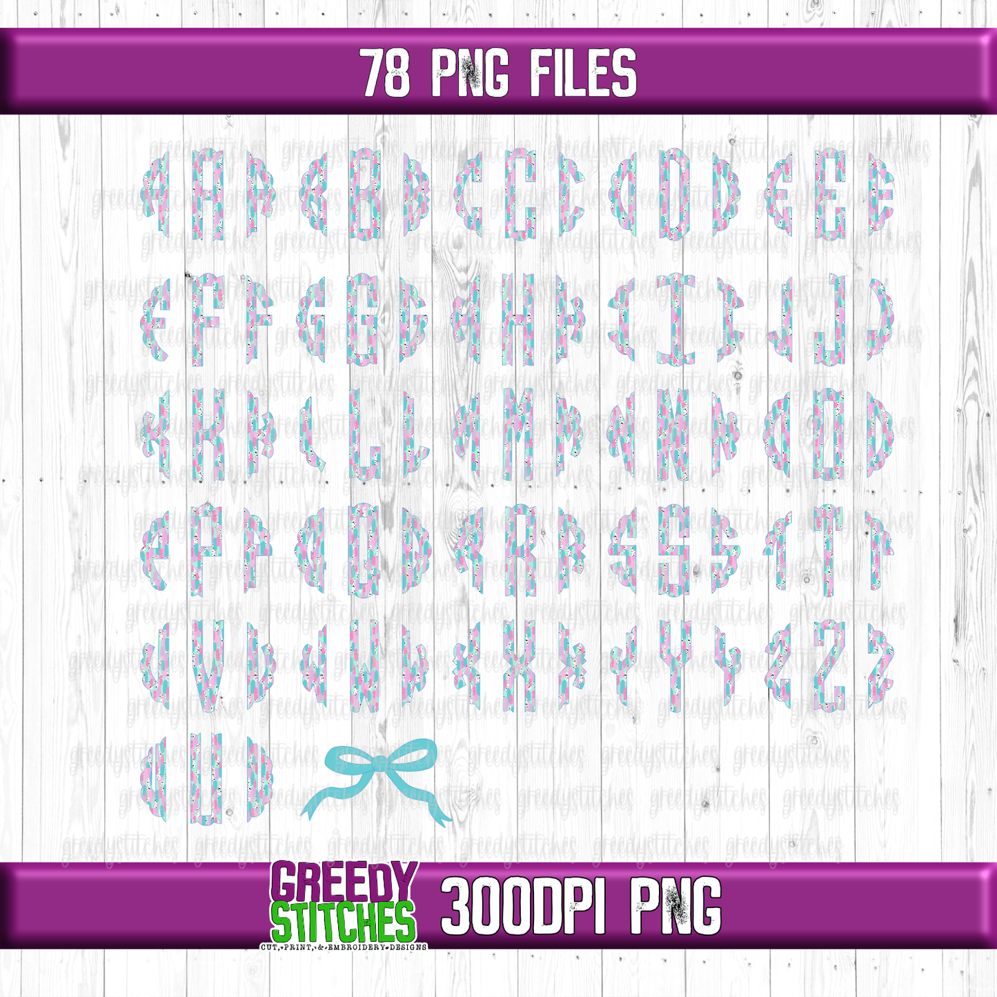 Mint Spring Brush Strokes Scalloped Monogram Set PNG