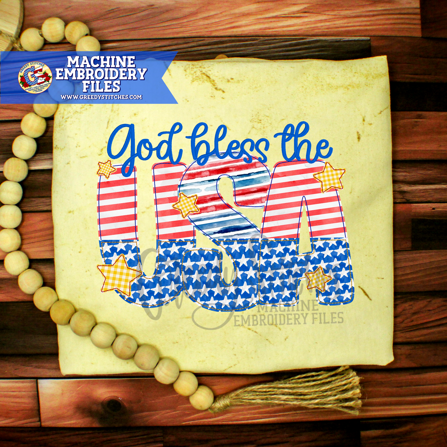 God Bless the USA Bean Stitch Applique Machine Embroidery Design