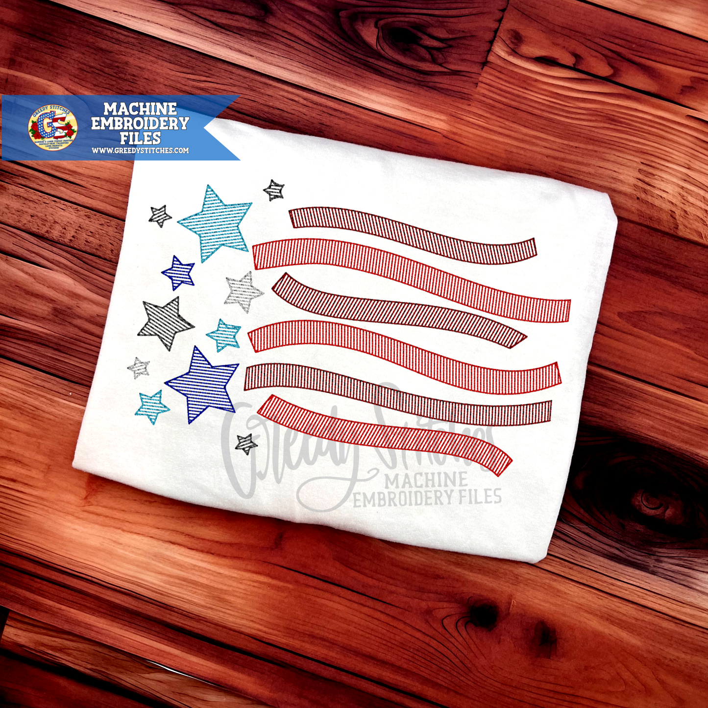 Stars and Stripes Sketch Machine Embroidery Design