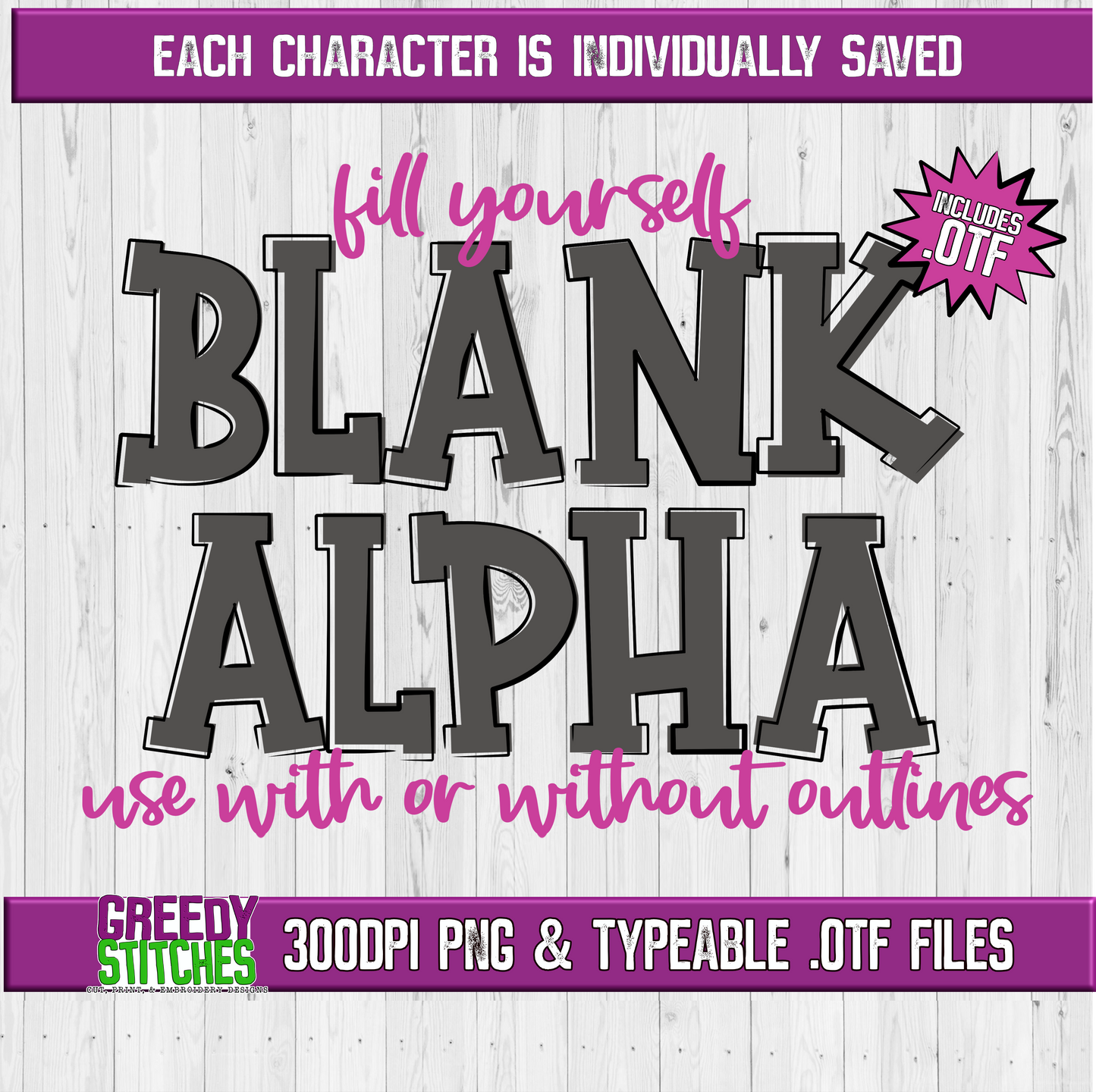 Blank Doodle Alpha Pack PNG & OTF - Fill Yourself Alpha Set