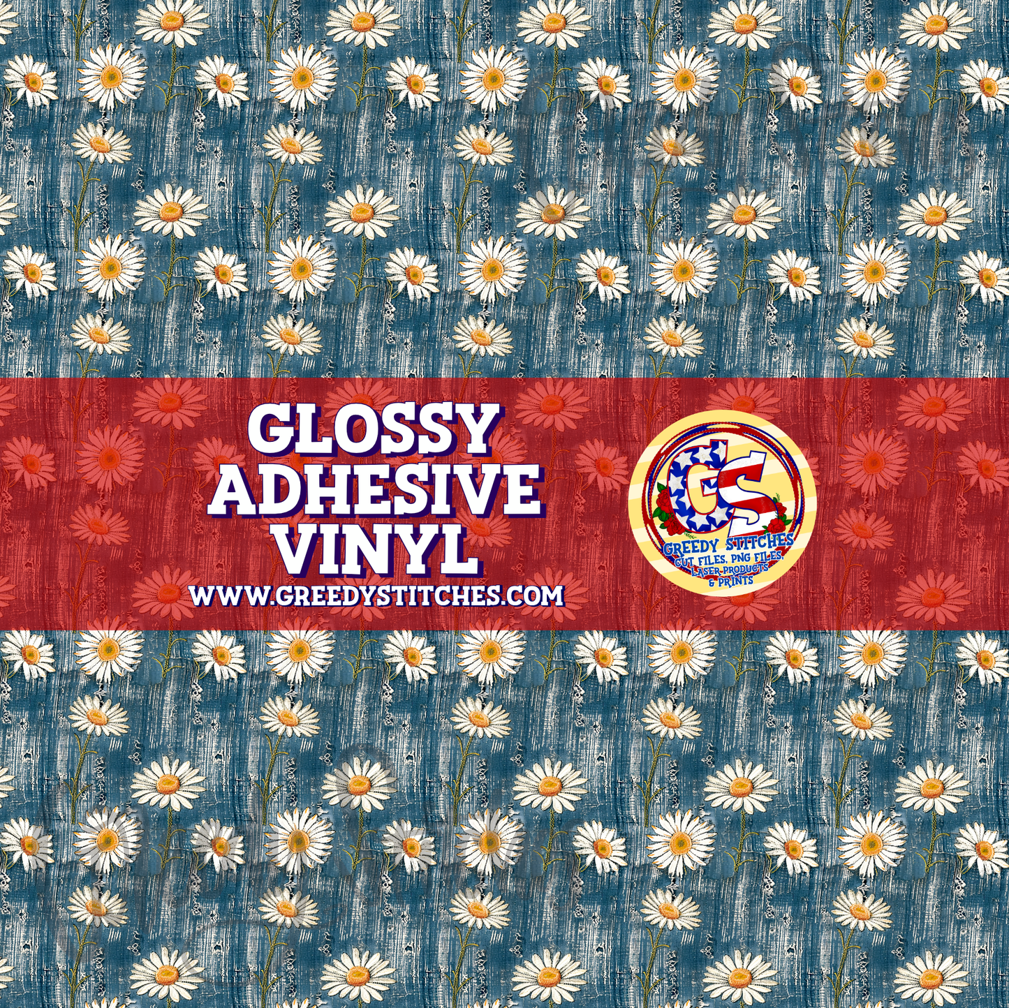 Dasies on Denim Glossy Adhesive Vinyl
