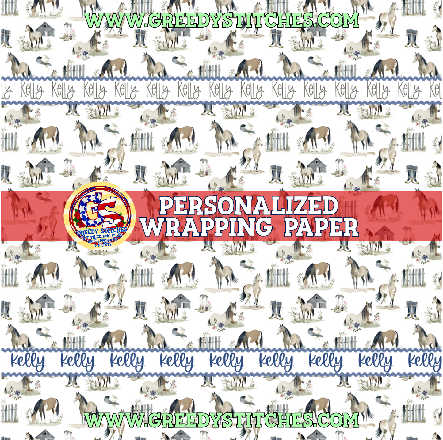 30" Cottage Horse Personalized Wrapping Paper