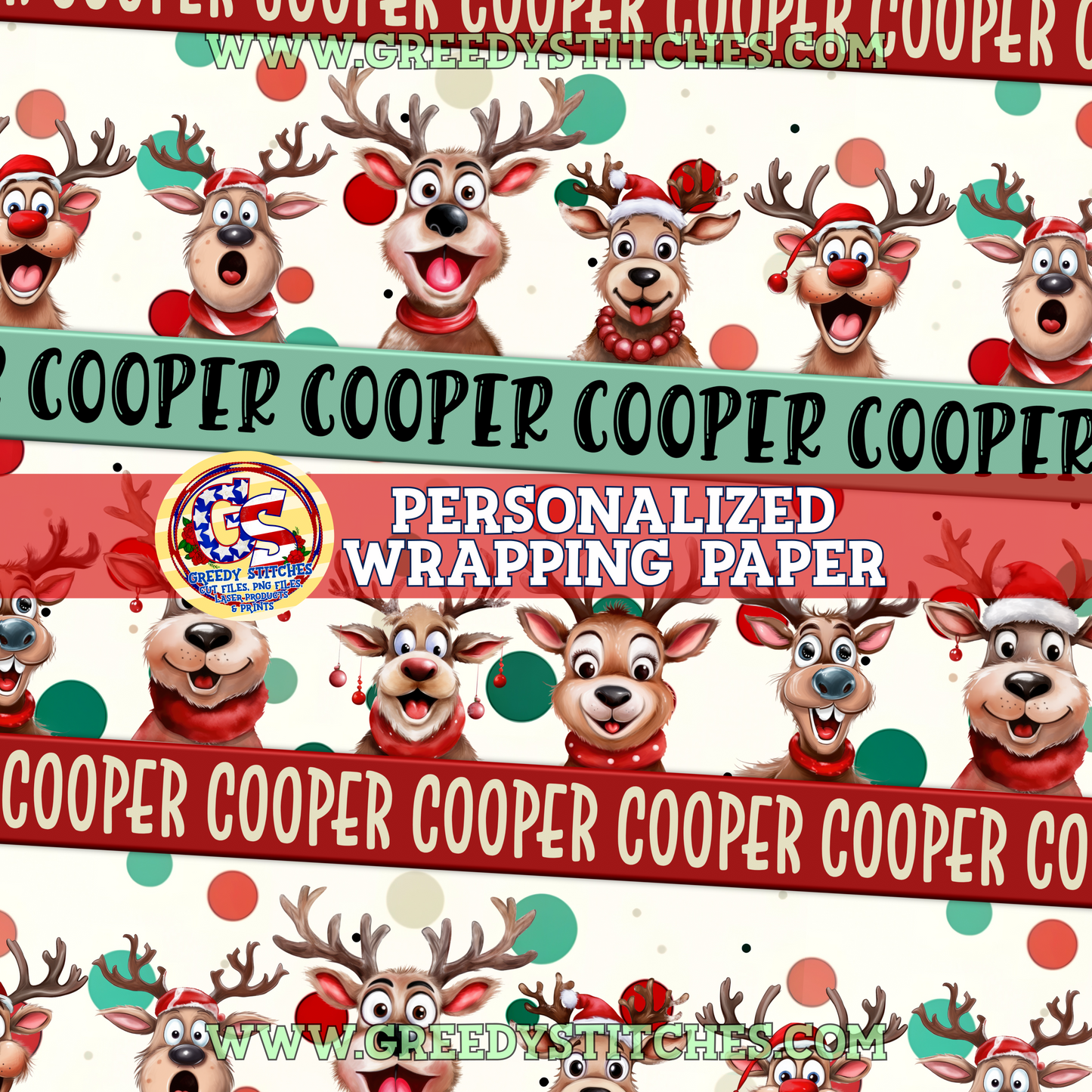 30" Funny Reindeer Personalized Wrapping Paper
