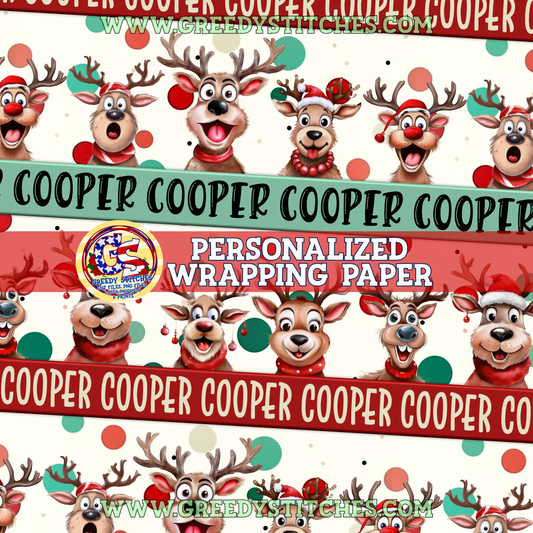 30" Funny Reindeer Personalized Wrapping Paper