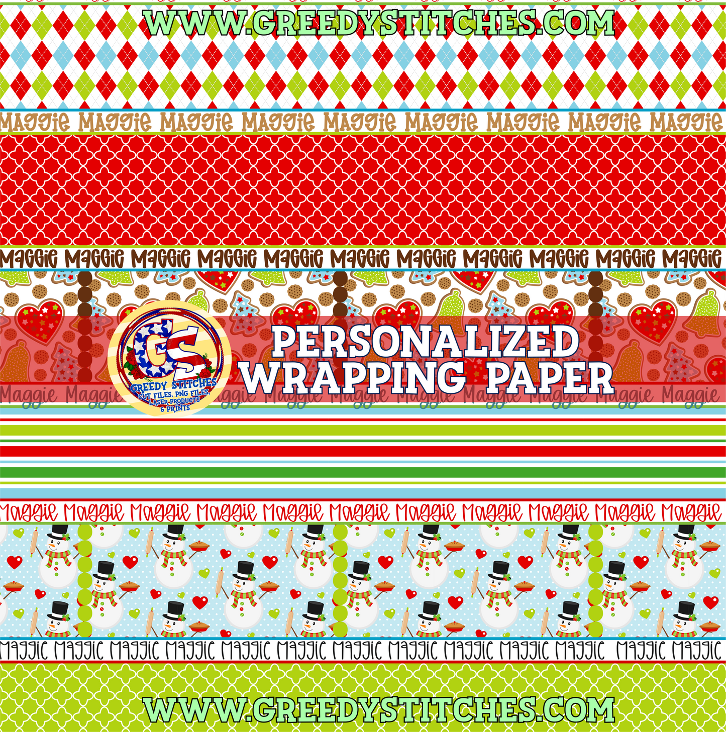 36" Baking Snowman Cookies Wrapping Paper
