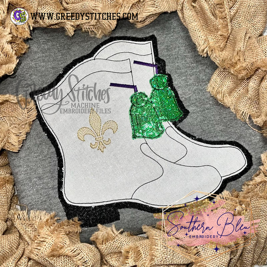 Mardi Gras Marching Boots Bean and Zig Zag Applique Machine Embroidery Design