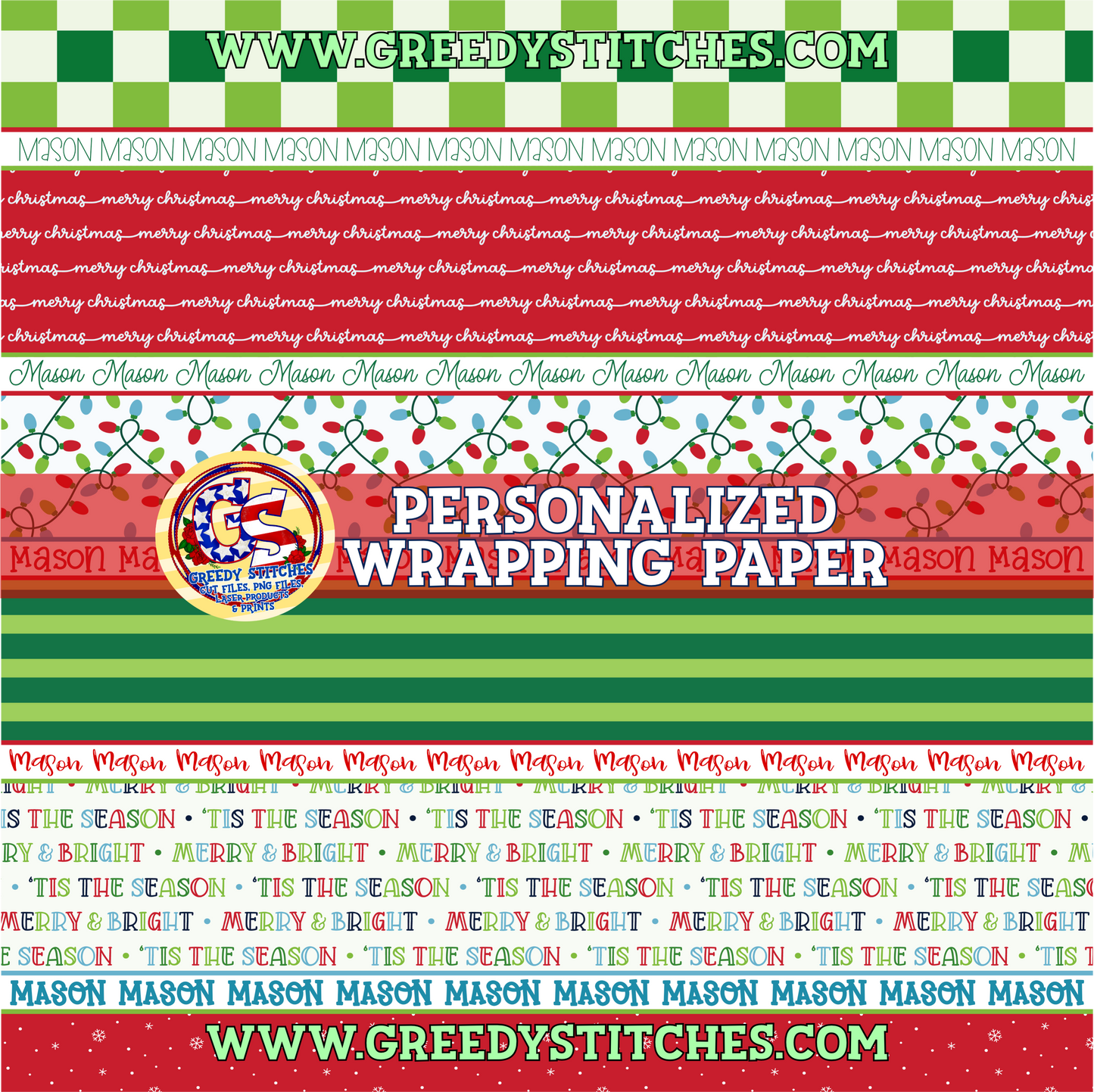 36" Merry & Bright Check LIghts Wrapping Paper