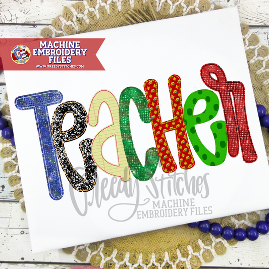 Teacher Applique Machine Embroidery Design