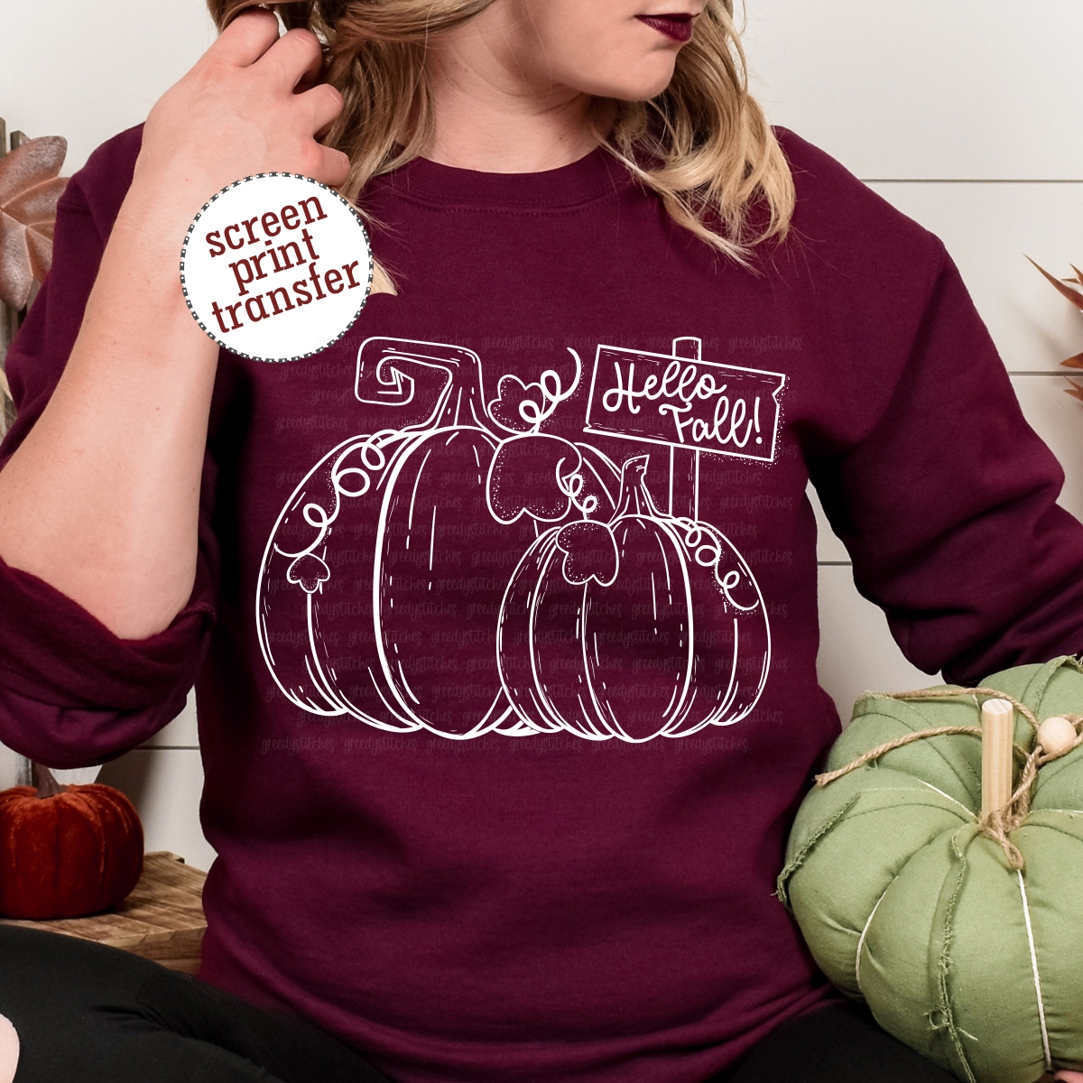 Hello Fall Pumpkin Duo Screen Print Transfer
